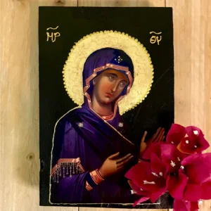 Greek Orthodox Icon Of Panagia Virgin Mary Mother of Christ Wooden Christian Icon