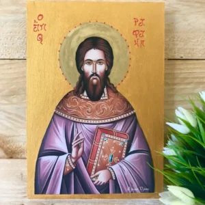 Handmade Greek Orthodox Icon of Saint Raphael the Hieromartyr Religious Wall Art Christian Gift Spiritual Home Decor Wooden Icon