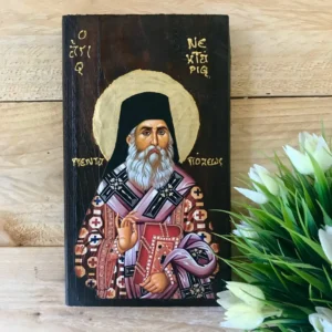 Handmade Icon of Saint Nektarios of Aegina - Orthodox Christian Religious Art,Sacred Artwork, Prayer Icon, Unique Gifts for Devout Faith