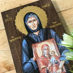 Handmade Saint Sophia of Kleisoura Greek Orthodox Icon, Byzantine Wooden Religious Wall Art, Christian Orthodox Gift, Saint Sophia Icon