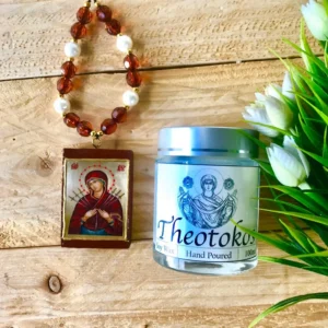 Handmade Soy Candle Theotokos Set With Mini Icon Of Virgin Mary Hand Poured Divine Serenity Candle Christian Gift Virgin Mary Candle
