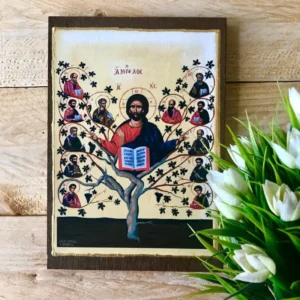 Handmade Wooden Icon of the True Vine with Christ and the Apostles