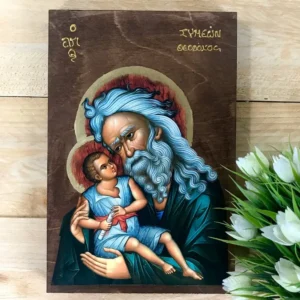Saint Symeon the God-Receiver Icon Handmade Wooden Christian Art Orthodox Elder Presentation of Christ Icon