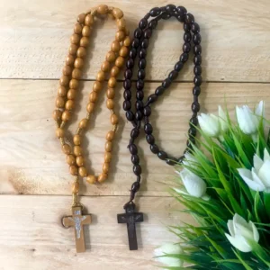 Wooden Cross Rosary Necklace