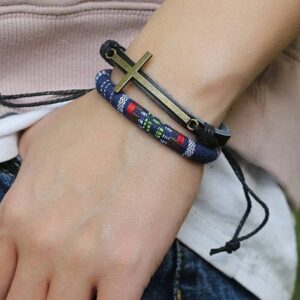 Men Boho Bracelet With Bronze Cross / Orthodox Catholic Bracelet With Cross Mens Leather Bracelet/ Four Layer Bracelet/ Leather Wristband