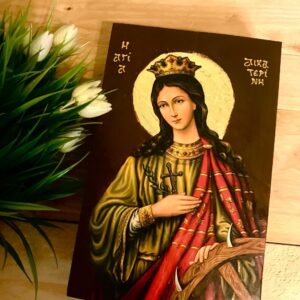 Handmade Orthodox Icon Saint Catherine the Great Martyr Religious Art, Christian Wall Art
