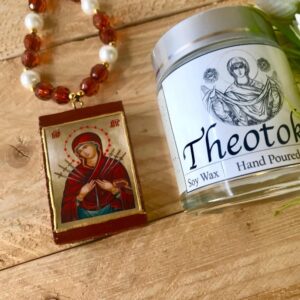 Handmade Soy Candle Theotokos Set With Mini Icon Of Virgin Mary Hand Poured Divine Serenity Candle Christian Gift Virgin Mary Candle