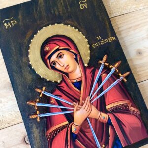 Virgin Mary of Sorrows Handmade Greek Orthodox Wooden Icon Byzantine Icon