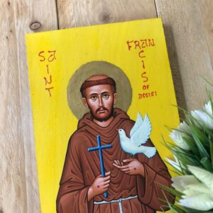 Handmade Wooden Saint Francis of Assisi Icon | Unique Catholic Religious Art | Wooden Saint Icon | Perfect Gift for Faith & Devotion