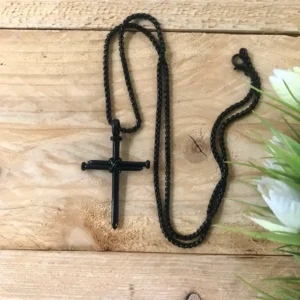 Black Metal Cross Necklace with Nails – Religious Jewelry for Men