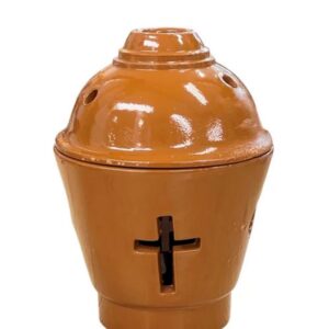 Ceramic Greek Orthodox Vigil Lamp with Cross Brown
