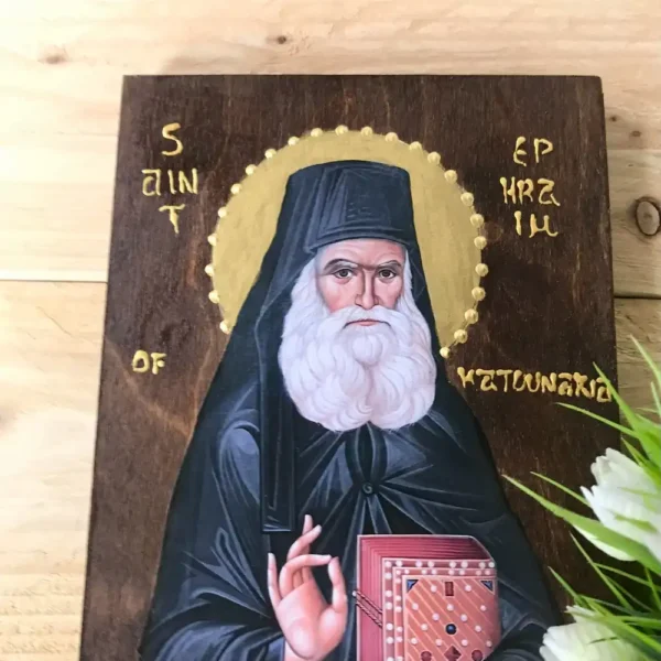 Handmade Greek Orthodox Icon of Saint Ephraim of Katounakia - Artdome Icons