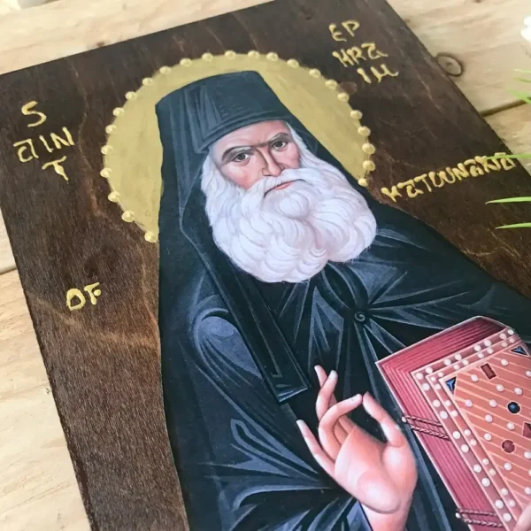 Handmade Greek Orthodox Icon of Saint Ephraim of Katounakia - Artdome Icons