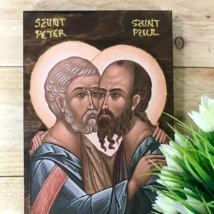 Handmade Greek Orthodox Icon of Saints Peter and Paul – 14x20cm (5.5"x7.9") Byzantine Religious Wall Art