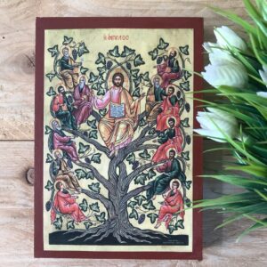 Handmade Wooden Icon Christ and the True Vine, Apostles - Greek Orthodox Art