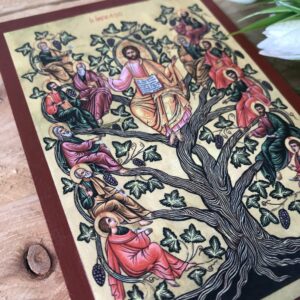 Handmade Wooden Icon Christ and the True Vine, Apostles - Greek Orthodox Art