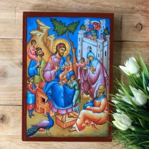 Handmade Wooden Icon of Jesus Christ Blessing the Children | Orthodox Christian Wall Art