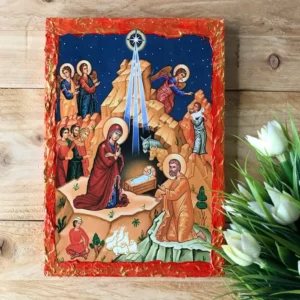 The Nativity of Jesus Christ Handmade Wooden Orthodox Icon Christian Christmas Art