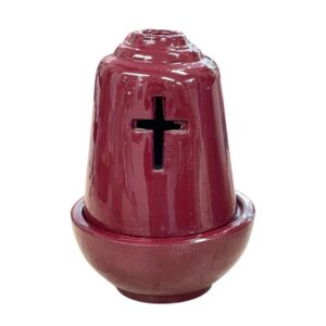 Bell-Shaped Ceramic Vigil Lamp - Glazed Orthodox Kandili - Traditional Greek Christian Oil Lamp 14x16cm Bordo