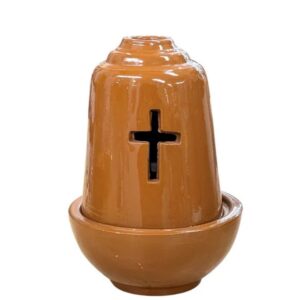 Bell-Shaped Ceramic Vigil Lamp - Glazed Orthodox Kandili - Traditional Greek Christian Oil Lamp 14x16cm Brown