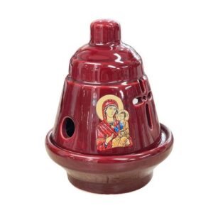 Ceramic "Bell" Glazed Vigil Light 11x13cm Bordo