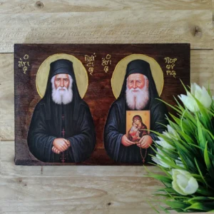 Handmade Orthodox Icon of Saint Paisios & Saint Porphyrios