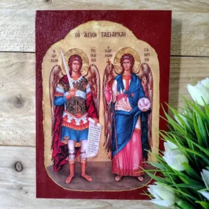 Handmade Wooden Icon Archangels Michael and Gabriel, Holy Taxiarches Eastern Orthodox Icon