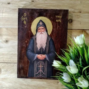Handmade Wooden Icon of Saint Tikhon of Mount Athos