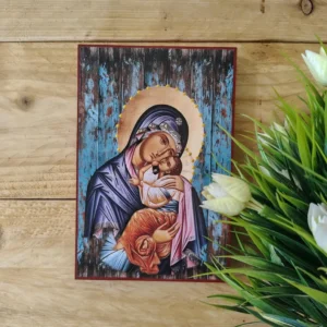 Virgin Mary with Child Icon on MDF Wood 10x15cm Orthodox Mother of God Plaque Christian Religious Gift