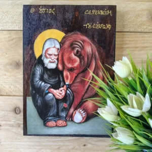 Handmade Wooden Icon of Saint Seraphim of Sarov