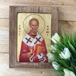 Saint Nicholas Wooden Icon with Plexiglass and Gold Leaf 18x13.5cm