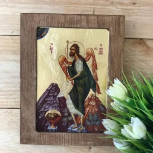 Saint John the Baptist Wooden Icon with Plexiglass and Gold Leaf 18x13.5cm