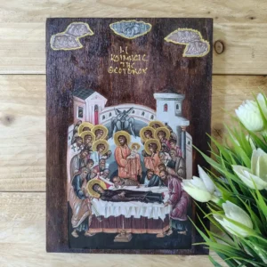 Dormition of the Theotokos Handmade Wooden Orthodox Icon 14×20 cm