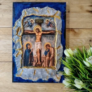 Crucifixion of Jesus Christ Wooden Icon - Handmade Orthodox Wall Icon
