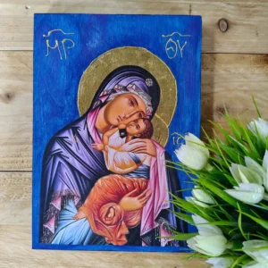 Wooden Icon of Virgin Mary Glykophilousa – Handmade Orthodox Christian Decor