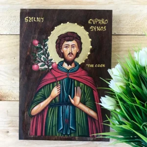 Saint Euphrosynus the Cook Icon Handmade Greek Orthodox Wooden Icon Patron Saint of Cooks