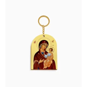 Virgin Mary and Christ Child Orthodox Wooden Icon Keychain 4.7x6.5cm