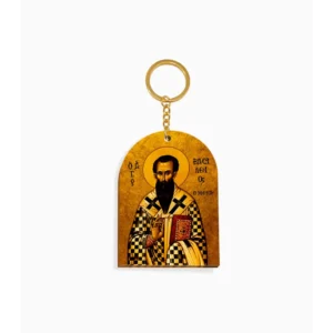 Saint Basil the Great Orthodox Wooden Icon Keychain 4.7x6.5cm
