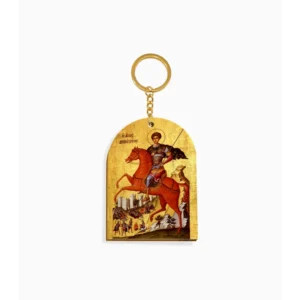 Saint Demetrios Orthodox Wooden Icon Keychain 4.7x6.5cm