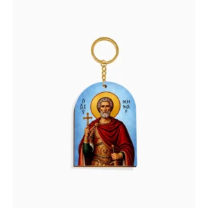 Saint Menas Orthodox Wooden Icon Keychain 4.7x6.5cm