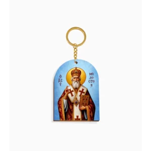 Saint Modestos Orthodox Wooden Icon Keychain 4.7x6.5cm