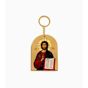 Jesus Christ Pantocrator Orthodox Wooden Icon Keychain 4.7x6.5cm