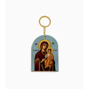 Virgin Mary and Christ Child Panagia Soumela Orthodox Wooden Icon Keychain 4.7x6.5cm