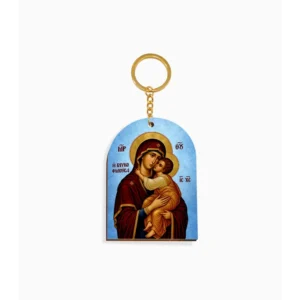 Virgin Mary and Christ Child Glykophilousa Orthodox Wooden Icon Keychain 4.7x6.5cm